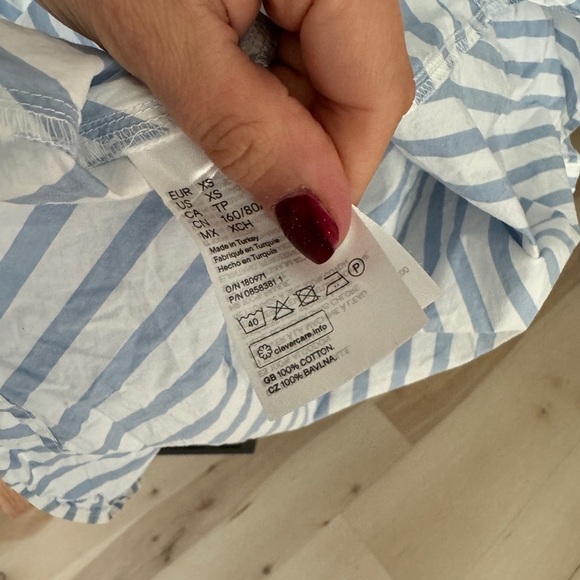 H&M mini dress long sleeve striped button down collar cotton peplum drop hem - Picture 5 of 8